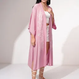 Vishudh Embroidered Shawl Collar Open Front Shrug image 5