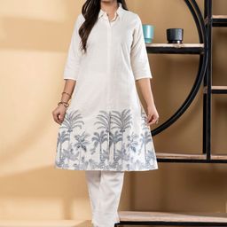 Readiprint Floral Printed Shirt Collar A-Line Kurta With Trousers-picture-26