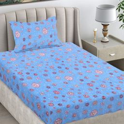 FABINALIV Blue & Pink Floral Woollen 300 TC Single Bedsheet Set-2.2mX1.50m-picture-34