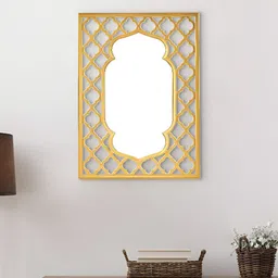 Home Centre Yellow Rectangle Shape Metal Wall Mirror-21