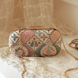 THE TAN CLAN Mughal Embroidered Box Clutch-30