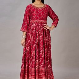 JIVORA Ethnic Motifs Print Maxi Dress Comes with a belt-image-31