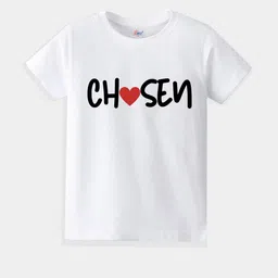 KAVEE Pure Cotton Half Sleeves Chosen Text Printed Bio Washed Tee -White-21