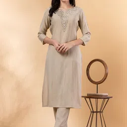 Readiprint Floral Yoke Design Notch Neck Thread Work Pure Silk Straight Kurta With Trouser-picture-45