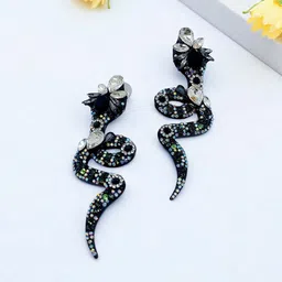 AVANT-GARDE PARIS Rhodium-Plated Rhinestones Studded Snake Shaped Studs-image-87