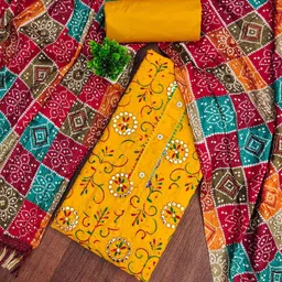 LeeliPeeri Designer Floral Embroidered Mirror Work Unstitched Dress Material-picture-13