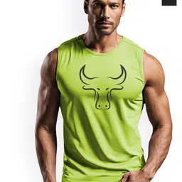 3Colors Pack Of 2 Printed Dri-FIT Sleeveless Gym Vests VEST-2C-CCUT-BLK SPARK_GREEN BULL_M-image-2