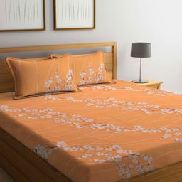 Myntra Elegant Homes White & Mustard Floral Printed Flat 400 TC Cotton King Bedsheet with 2 Pillow Covers-9