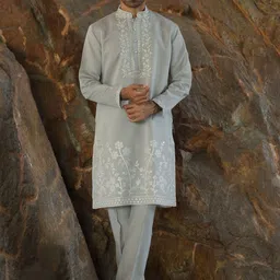 KRAFT INDIA LUXE Men Floral Yoke Design Regular Kurta With Trousers-picture-40