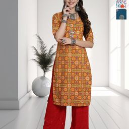 HERE&NOW Selection Of 3 Ethnic Motifs Printed Round Neck Straight Kurtas-image-76