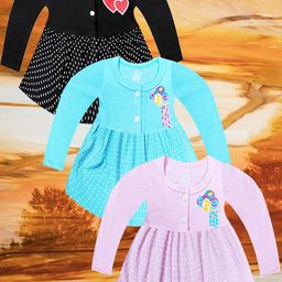 KidzzCart Girls Pack Of 3 Polka Dots Printed Round Neck Cotton Fit & Flare Dress-image-81