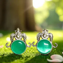 M55 Silver Plated Artificial Stones Studded Oxidised Circular Studs-29