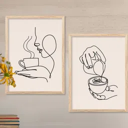 WALLLANE Set of 2 Brown Wood Abstract Wall Paintings With Frame image 2