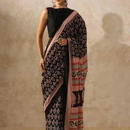 Moara Floral Printed Pure Cotton Bagru Saree-11