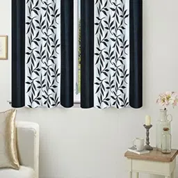 BELLA TRUE Black & White 4 Pieces Floral Printed Window Curtains-image-67
