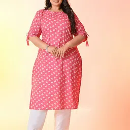 PrettyPlus by Desinoor.com Plus Size Bandhani Printed Straight Kurta-image-8