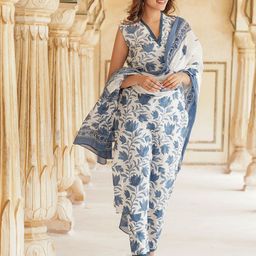 KALINI Women Floral Printed Regular Pure Cotton Kurta with Trousers & With Dupatta-24