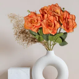 ARTSY Orange And Green Rose Artificial Flower-image-29