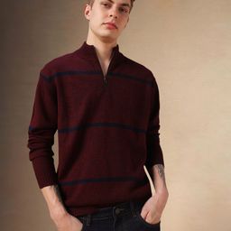 Dennis Lingo Striped Mock neck Acrylic Pullover-image-43