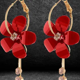 YouBella Gold-Plated Artificial Stones Studded Floral Shaped Hoop Earrings-27