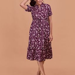 Fashfun Women Printed Puff Sleeve Cotton Fit & Flare Midi Dress-image-23