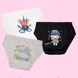 NUSYL Girls Pack Of 3 Princess Castle Printed Pure Cotton Basic BriefsNUGCBRFPO3.0045-image-49