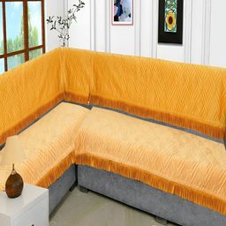 Fashion Throw Yellow 4 Pieces Velvet L-Shaped Sofa Covers-image-21