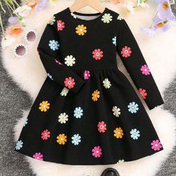 YK Girls Floral Printed Fit & Flare Dress-picture-3