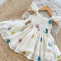 UFB Girls Butterfly Embroidered Flutter Sleeve Tulle Cotton Fit & Flare Dress-image-66