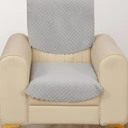 Bajo's Grey Solid Velvet 2 Piece Sofa Cover-image-27