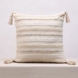 ANWYN Modern Indie Cream-Coloured Self Design Cotton Square Cushion Cover-picture-11