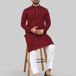 PulseIQ Men Ethnic Motifs Embroidered Chikankari Kurta-image-29