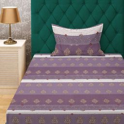 KLOTTHE Purple Ethnic Motifs Printed Cotton 300 TC Single Bedsheets Set2.25 m x 1.5 m-image-85