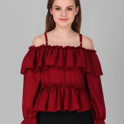 69 FASHION STREET Women Off-Shoulder Cold-Shoulder Sleeves Tiered Ruffles Top-picture-24