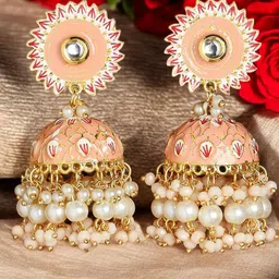 OOMPH Dome Shaped Kundan & Pearl Jhumkas-image-16