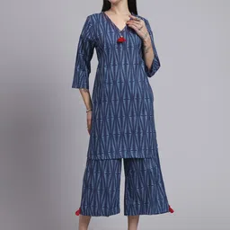 aayusika Printed Cotton V-Neck Tunic With Trouser Co-Ords-image-67
