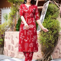 Dhibha Women Maroon Cotton Blend Clothing Set-picture-47