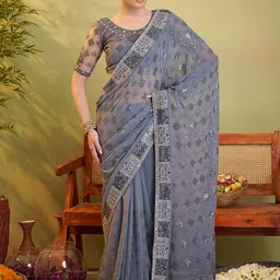 Mitera Floral Embroidered Pure Georgette Saree-image-9