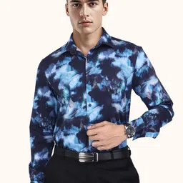 ROUGHELLS Abstract Printed Spread Collar Slim Fit Cotton Shirt-image-65