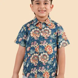 Fabindia Boys Hand Block Printed Spread Collar Cotton Casual Shirt-picture-5