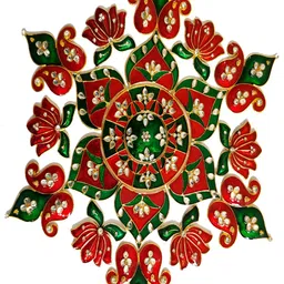 Kala Samarpan Green & Red Meenakari Foldable Rangoli With Centerpiece-15
