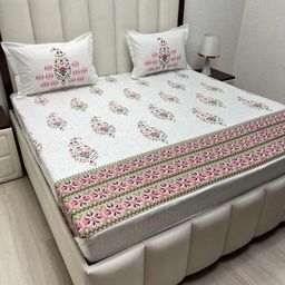 Pure Decor Royal Velar White Printed Pure Cotton 400 TC King Bedsheet Set-2.74 m x 2.74 m-picture-3