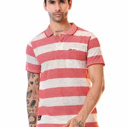 STARFOX Striped Polo Collar Short Sleeves T-shirt-image-0
