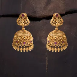 South Temple Gold-Plated Stones Studded And Beaded Dome Shaped Jhumkas-image-37