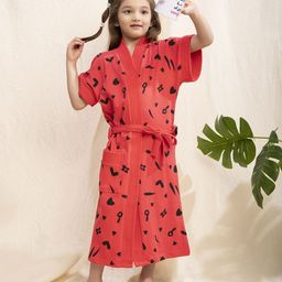 HotGown Pink Blue Printed Terry Cotton Bath Robe-image-23