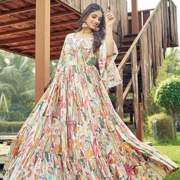 CHANSI Printed Cotton Fit & Flare Maxi length Gown Dress-image-5