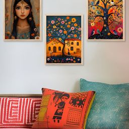 Kotart Brown & Yellow 3 Pieces Floral and Botanical Wall Arts-picture-0
