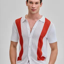 Snitch Men Smart Spread Collar Textured Cotton Casual Shirt-image-82