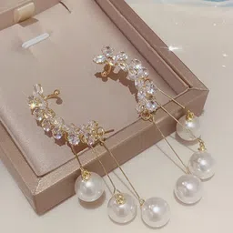 FIMBUL Korean Gold-Plated American Diamond Studded Contemporary Ear Cuff Earrings-55