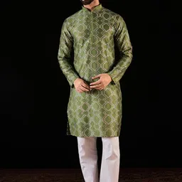 Anouk Green Geometric Gotta Patti Embroidered Mandarina Collar straight Kurta-image-42